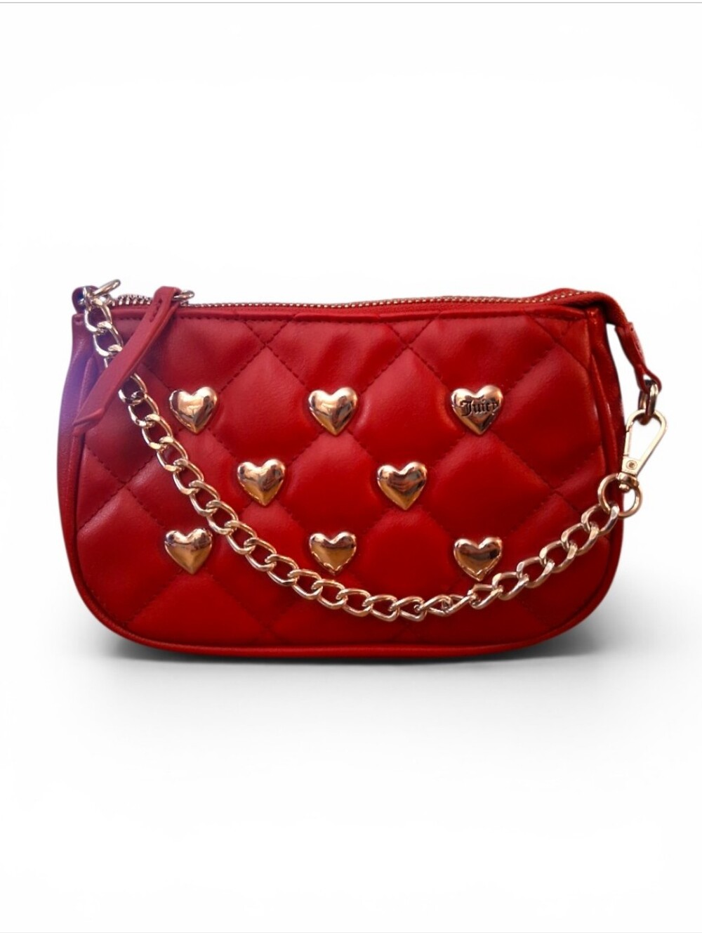 Juicy Couture Red Quilted Mini Shoulder Bag with Gold Heart Accents